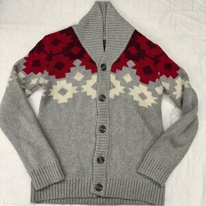 Tea‎ Red Gray Cardigan Sweater Buttons Size Large/8-10 VGUC Pima Cotton